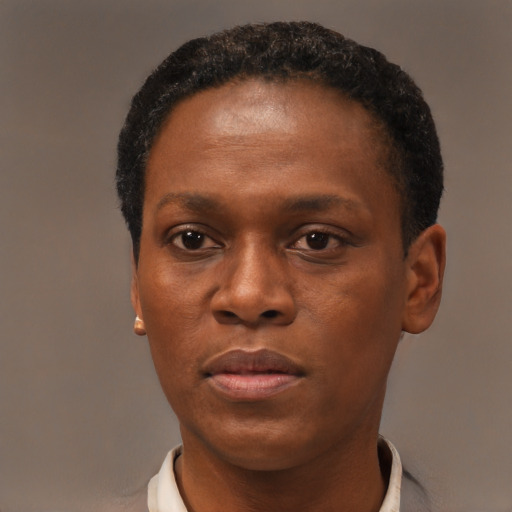 Neutral black young-adult female with short  brown hair and brown eyes