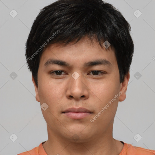 Neutral asian young-adult male with short  brown hair and brown eyes