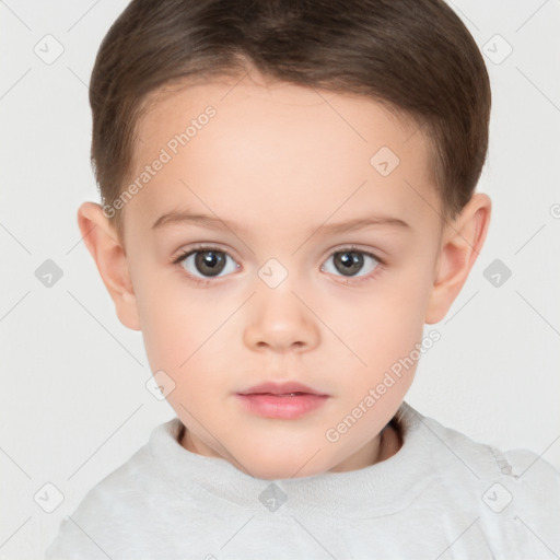 Neutral white child female with short  brown hair and brown eyes