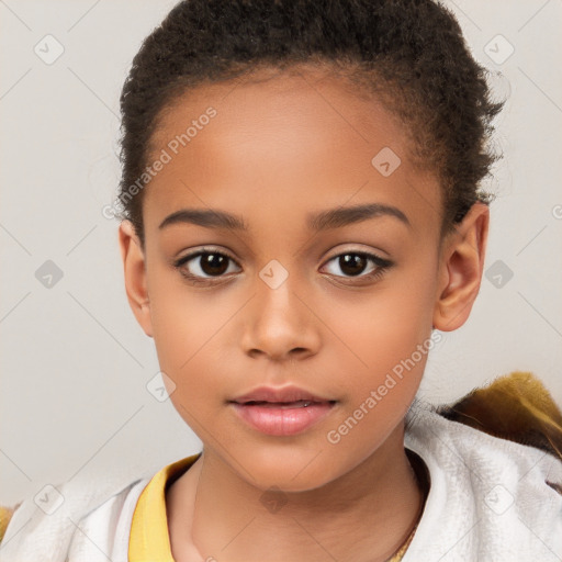 Neutral white child female with short  brown hair and brown eyes