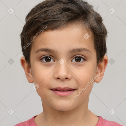 Joyful white child male with short  brown hair and brown eyes