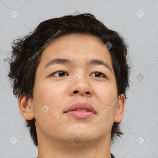 Neutral asian young-adult male with short  brown hair and brown eyes