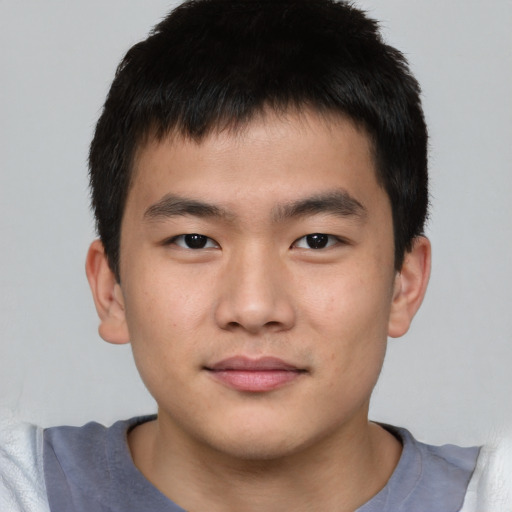 Neutral asian young-adult male with short  brown hair and brown eyes
