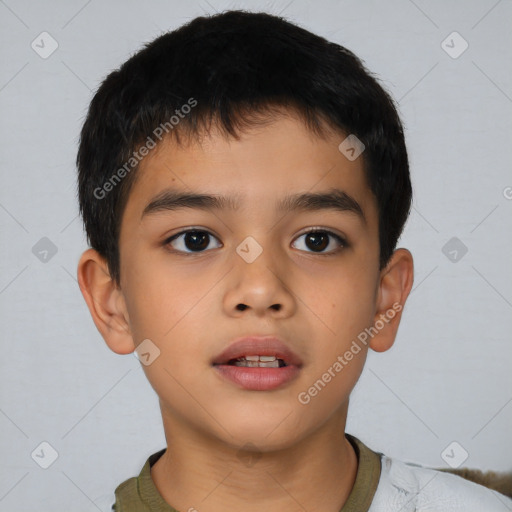 Neutral latino child male with short  brown hair and brown eyes
