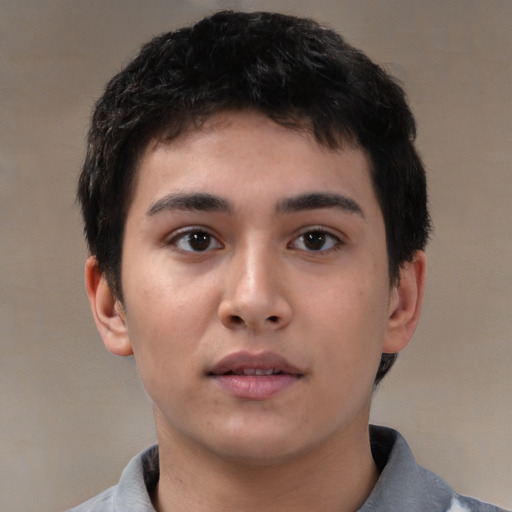 Neutral white young-adult male with short  black hair and brown eyes
