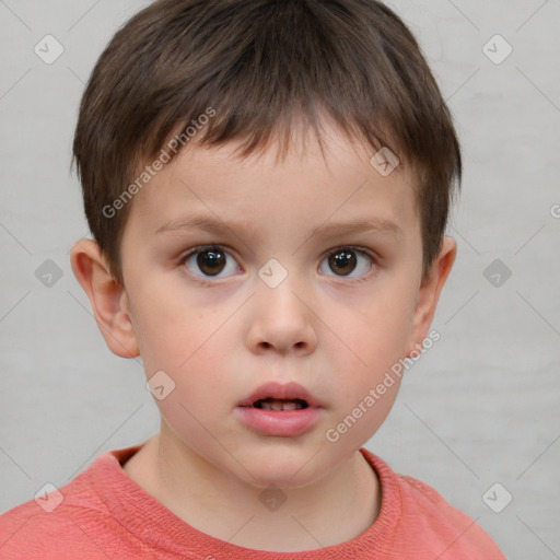 Neutral white child male with short  brown hair and brown eyes