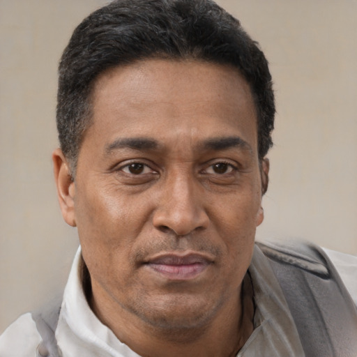 Neutral latino adult male with short  brown hair and brown eyes