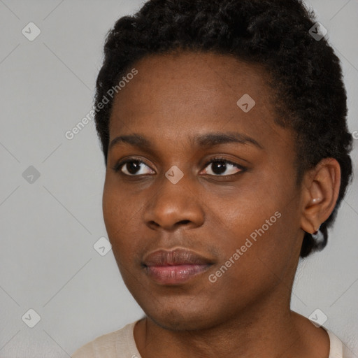 Neutral black young-adult female with short  brown hair and brown eyes