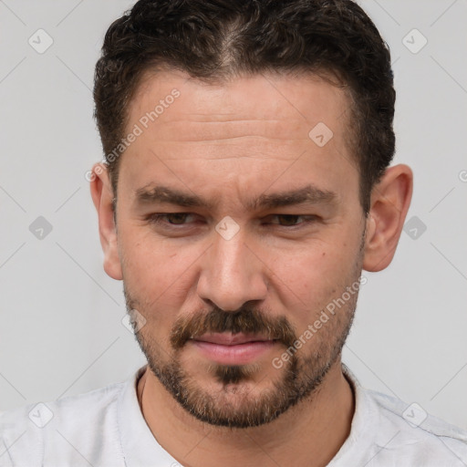 Neutral white adult male with short  brown hair and brown eyes