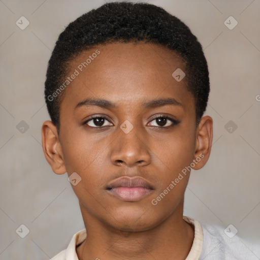 Neutral black young-adult male with short  brown hair and brown eyes