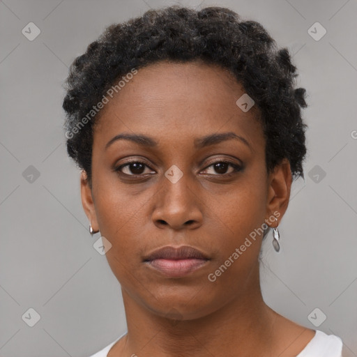 Neutral black young-adult female with short  brown hair and brown eyes