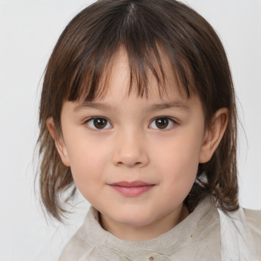 Neutral white child female with medium  brown hair and brown eyes