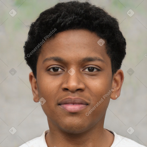 Neutral black young-adult male with short  brown hair and brown eyes