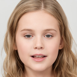 Neutral white child female with long  brown hair and grey eyes