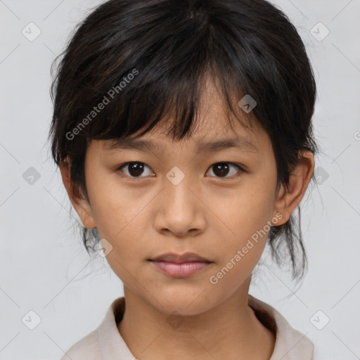 Neutral asian young-adult female with medium  brown hair and brown eyes