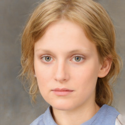 Neutral white young-adult female with medium  brown hair and blue eyes