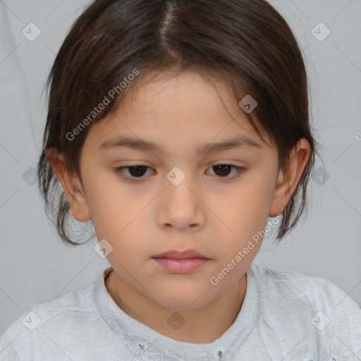 Neutral white child female with medium  brown hair and brown eyes