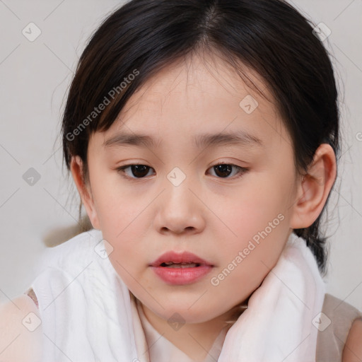 Neutral white child female with medium  brown hair and brown eyes