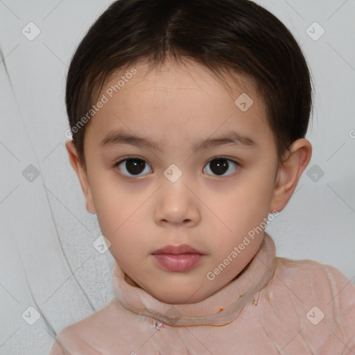 Neutral white child female with short  brown hair and brown eyes