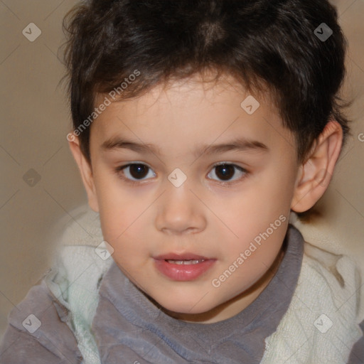 Joyful white child male with short  brown hair and brown eyes