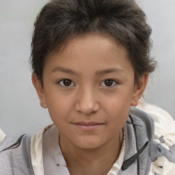 Joyful white child female with short  brown hair and brown eyes