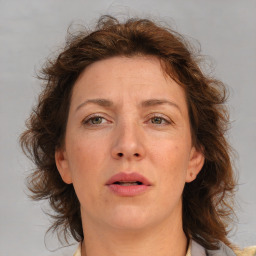 Neutral white adult female with medium  brown hair and brown eyes