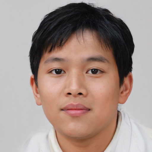 Neutral asian young-adult male with short  brown hair and brown eyes
