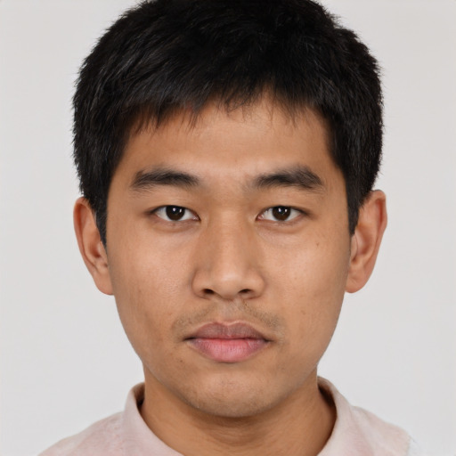 Neutral asian young-adult male with short  black hair and brown eyes