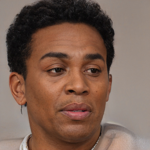Joyful latino adult male with short  brown hair and brown eyes