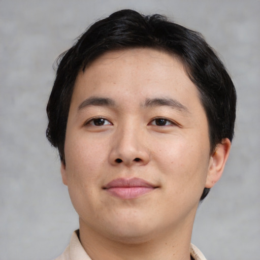 Neutral asian young-adult male with short  brown hair and brown eyes