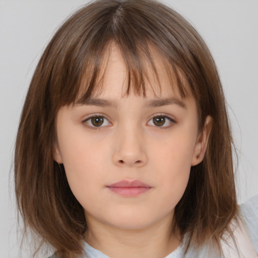 Neutral white child female with medium  brown hair and brown eyes