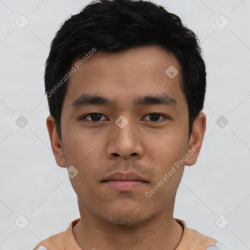 Neutral asian young-adult male with short  black hair and brown eyes