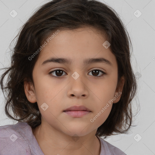 Neutral white child female with medium  brown hair and brown eyes