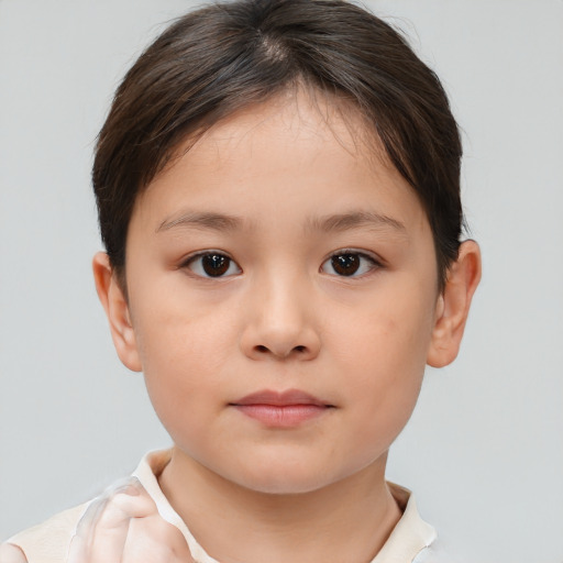 Neutral white child female with short  brown hair and brown eyes