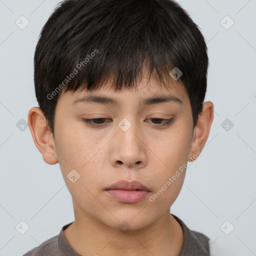 Neutral asian young-adult male with short  brown hair and brown eyes