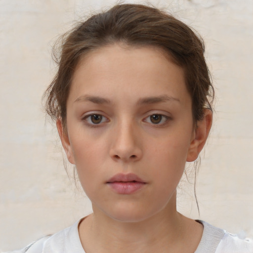 Neutral white young-adult female with short  brown hair and brown eyes