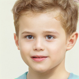 Joyful white child male with short  brown hair and brown eyes