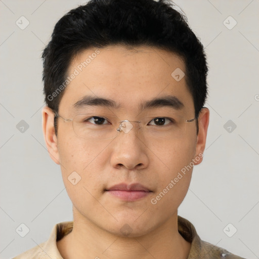 Neutral asian young-adult male with short  black hair and brown eyes