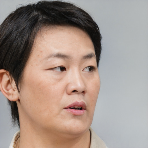 Neutral asian young-adult male with short  brown hair and brown eyes