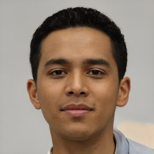 Neutral asian young-adult male with short  black hair and brown eyes