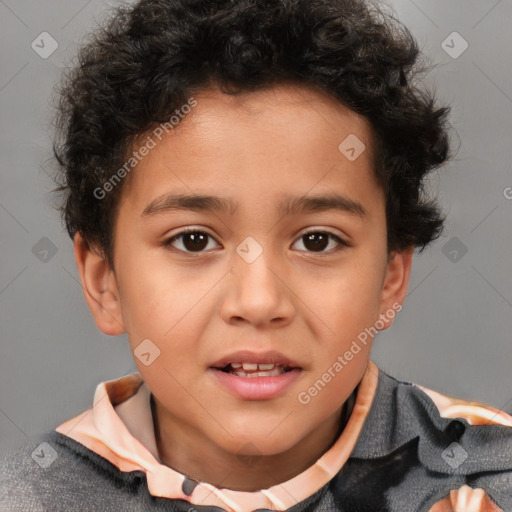 Joyful white child male with short  brown hair and brown eyes