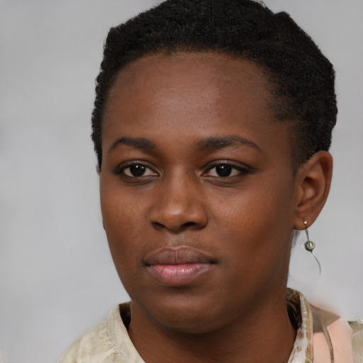Neutral black young-adult female with short  brown hair and brown eyes