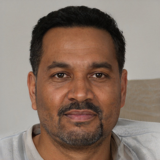 Neutral black adult male with short  black hair and brown eyes
