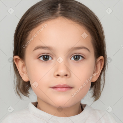 Neutral white child female with medium  brown hair and brown eyes