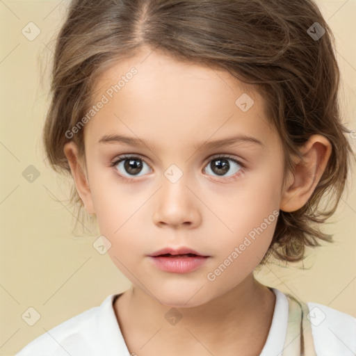 Neutral white child female with medium  brown hair and brown eyes