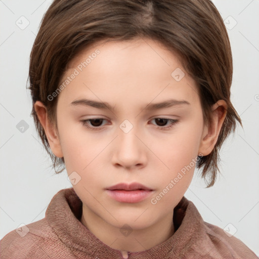 Neutral white child female with medium  brown hair and brown eyes