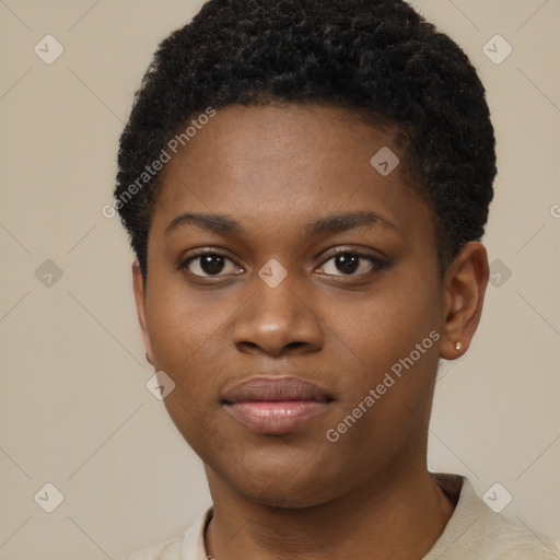 Neutral black young-adult female with short  brown hair and brown eyes