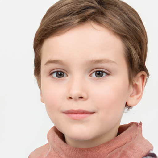 Neutral white child female with short  brown hair and grey eyes