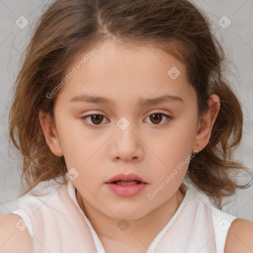 Neutral white child female with medium  brown hair and brown eyes