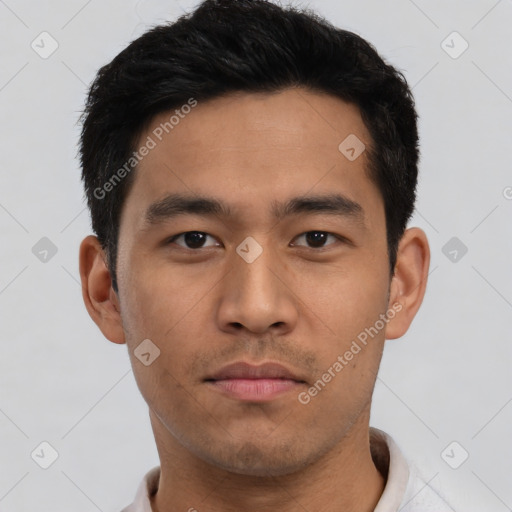 Neutral asian young-adult male with short  black hair and brown eyes